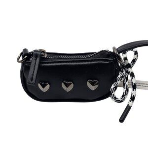 XOX Betsey Johnson Black Micro Bag w. 3 Metal Hearts Gunmetal Charm Purse NWT